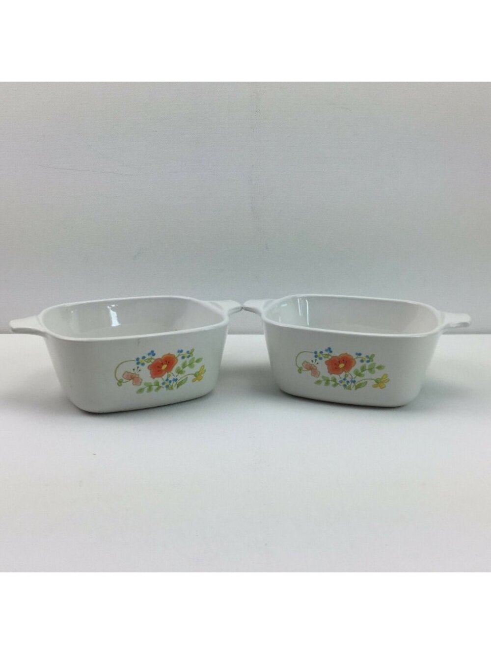 Corning Ware P-43-B 2 3/4 Cup Set 2 Floral Casserole Dish Bowl Handle 7"